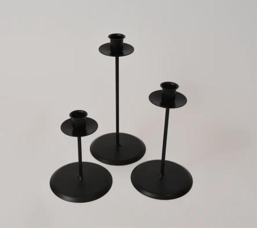 Tall Black Iron Taper Holders Set of 3