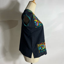 Load image into Gallery viewer, TRADITIONAL Mexican Embroidered Cotton Top Black small

