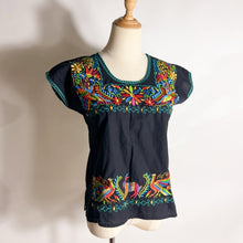 Load image into Gallery viewer, TRADITIONAL Mexican Embroidered Cotton Top Black small
